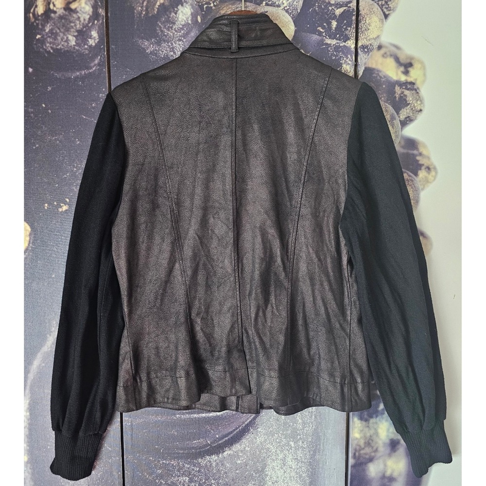 Lola & Sophie New York Jacket XL Faux Leather Knit Sleeve Button Up Moto - Picture 4 of 6